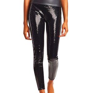 Spanx Black Ladies Faux Leather Sequin Legging Size Small